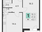 1-к. квартира, 43&nbsp;м²