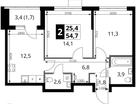 2-к. квартира, 54 м²
