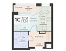 1-к. квартира, 23&nbsp;м²