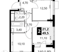 2-к. квартира, 49 м²