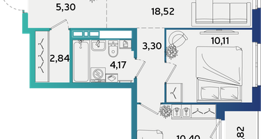 2-к. квартира, 59 м²