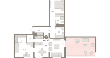 2-к. квартира, 121&nbsp;м²