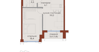 1-к. квартира, 49 м²