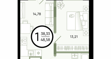 1-к. квартира, 48 м²