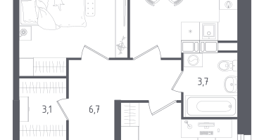 2-к. квартира, 46&nbsp;м²