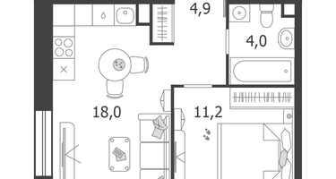 1-к. квартира, 38&nbsp;м²