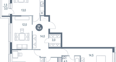 3-к. квартира, 76&nbsp;м²