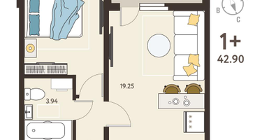 1-к. квартира, 40&nbsp;м²
