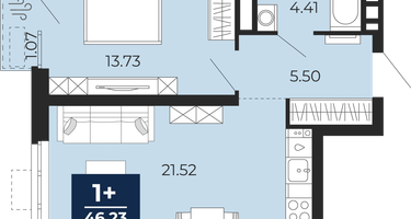 1-к. квартира, 45&nbsp;м²