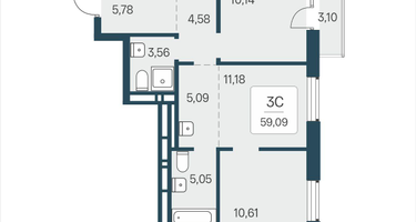 3-к. квартира, 59&nbsp;м²