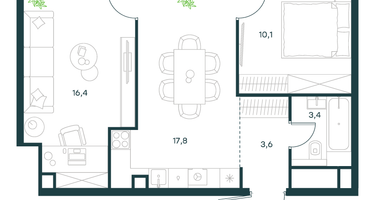 2-к. квартира, 51&nbsp;м²