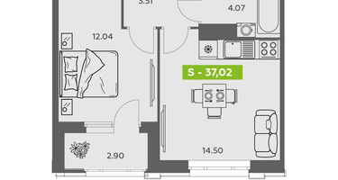 Студия, 37&nbsp;м²