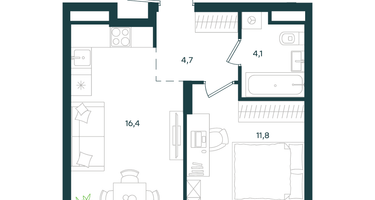 1-к. квартира, 37&nbsp;м²