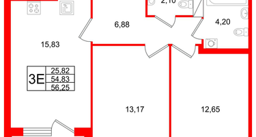 2-к. квартира, 56&nbsp;м²