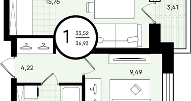 1-к. квартира, 36&nbsp;м²