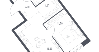 1-к. квартира, 40&nbsp;м²