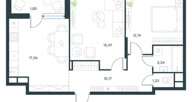 2-комнатная квартира, 61&nbsp;м²