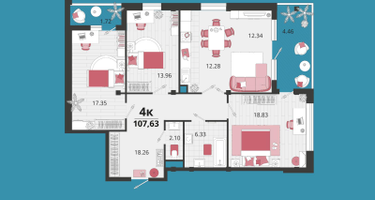 4-к. квартира, 106 м²