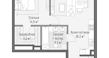 1-к. квартира, 58 м²