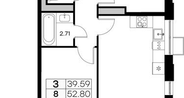 Студия, 52 м²