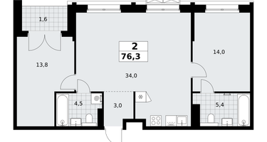 2-к. квартира, 76&nbsp;м²
