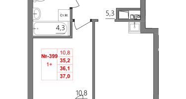 1-к. квартира, 36&nbsp;м²