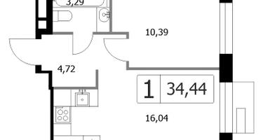 1-к. квартира, 34&nbsp;м²