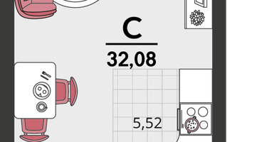 1-к. квартира, 32&nbsp;м²