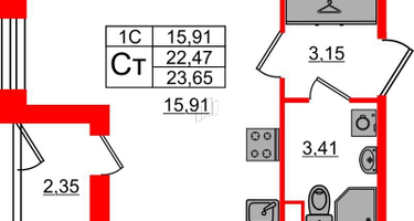 Студия, 22&nbsp;м²