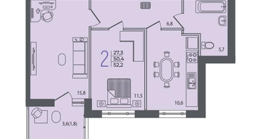 2-к. квартира, 52&nbsp;м²