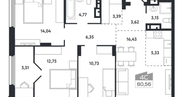 4-к. квартира, 80 м²