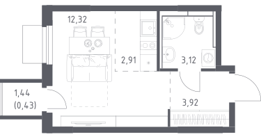 Студия, 22&nbsp;м²