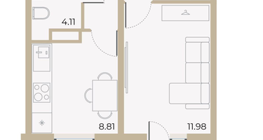 1-к. квартира, 31&nbsp;м²