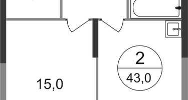 1-к. квартира, 43&nbsp;м²
