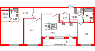 3-к. квартира, 91&nbsp;м²