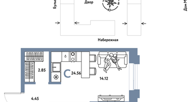 Студия, 24 м²