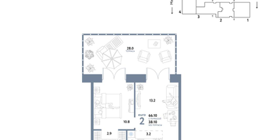 2-к. квартира, 57 м²