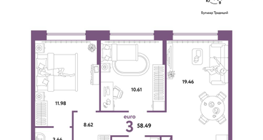 3-к. квартира, 58&nbsp;м²