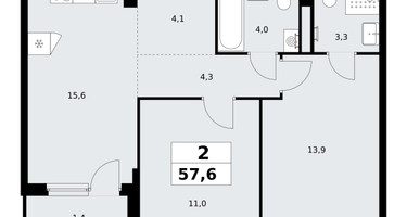 2-к. квартира, 57&nbsp;м²