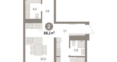2-к. квартира, 66 м²