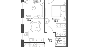 1-к. квартира, 42&nbsp;м²