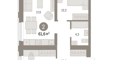 2-к. квартира, 61&nbsp;м²