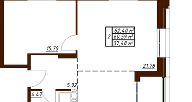 2-к. квартира, 62&nbsp;м²