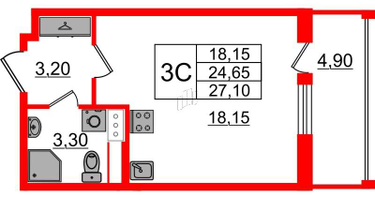 Студия, 24&nbsp;м²