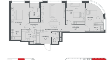 3-к. квартира, 107 м²