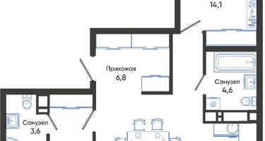 2-к. квартира, 84&nbsp;м²