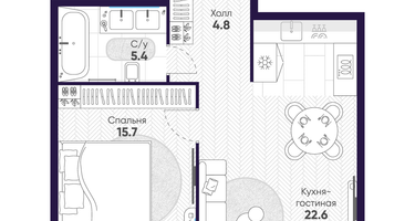 1-к. квартира, 48 м²