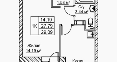 1-к. квартира, 29&nbsp;м²