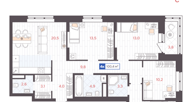 4-к. квартира, 100&nbsp;м²