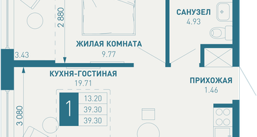 1-к. квартира, 40&nbsp;м²